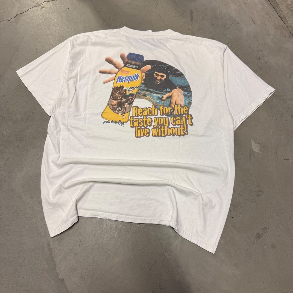 Vintage Nesquik Nestle Chocolate Milk Graphic T-Shirt White XL Gildan Promo